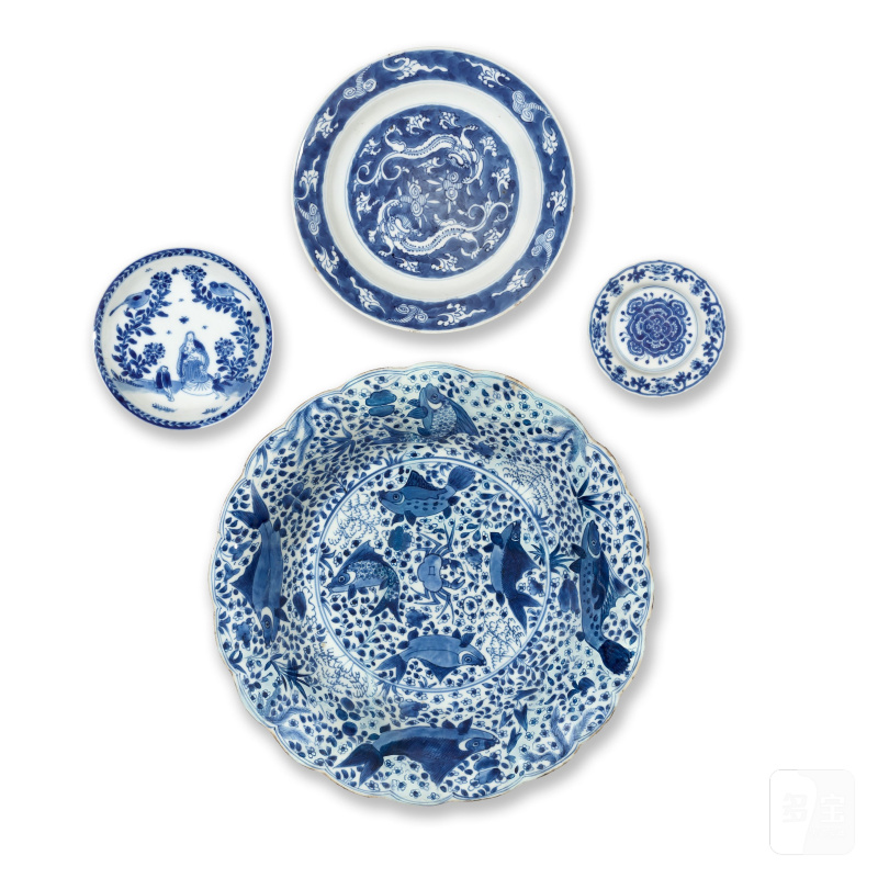 清康熙 青花繪盤四件 | FOUR BLUE AND WHITE DISHES